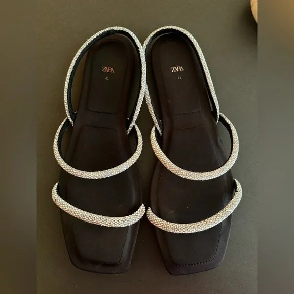 Zara Rhinestone Flat Sandals - Picture 4 of 9